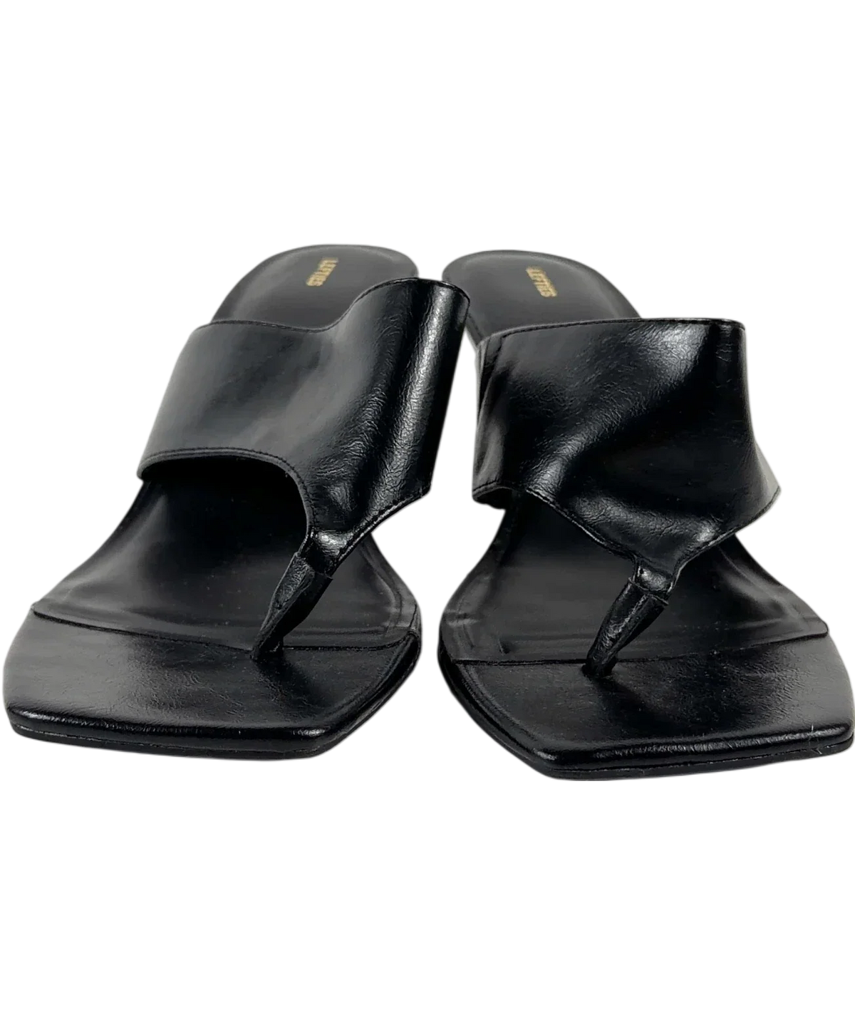 Lefties Black Black Square Toe Toe-Post Heeled Mule Sandals, size UK 6 EU 39 👠 — detail