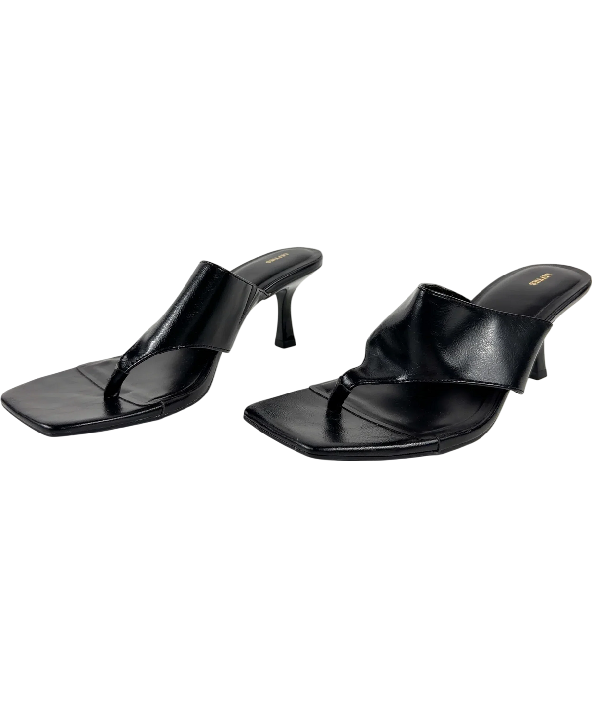 Lefties Black Black Square Toe Toe-Post Heeled Mule Sandals, size UK 6 EU 39 👠 — label