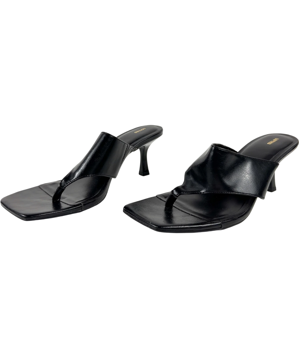 Lefties Black Black Square Toe Toe-Post Heeled Mule Sandals, size UK 6 EU 39 👠 — label