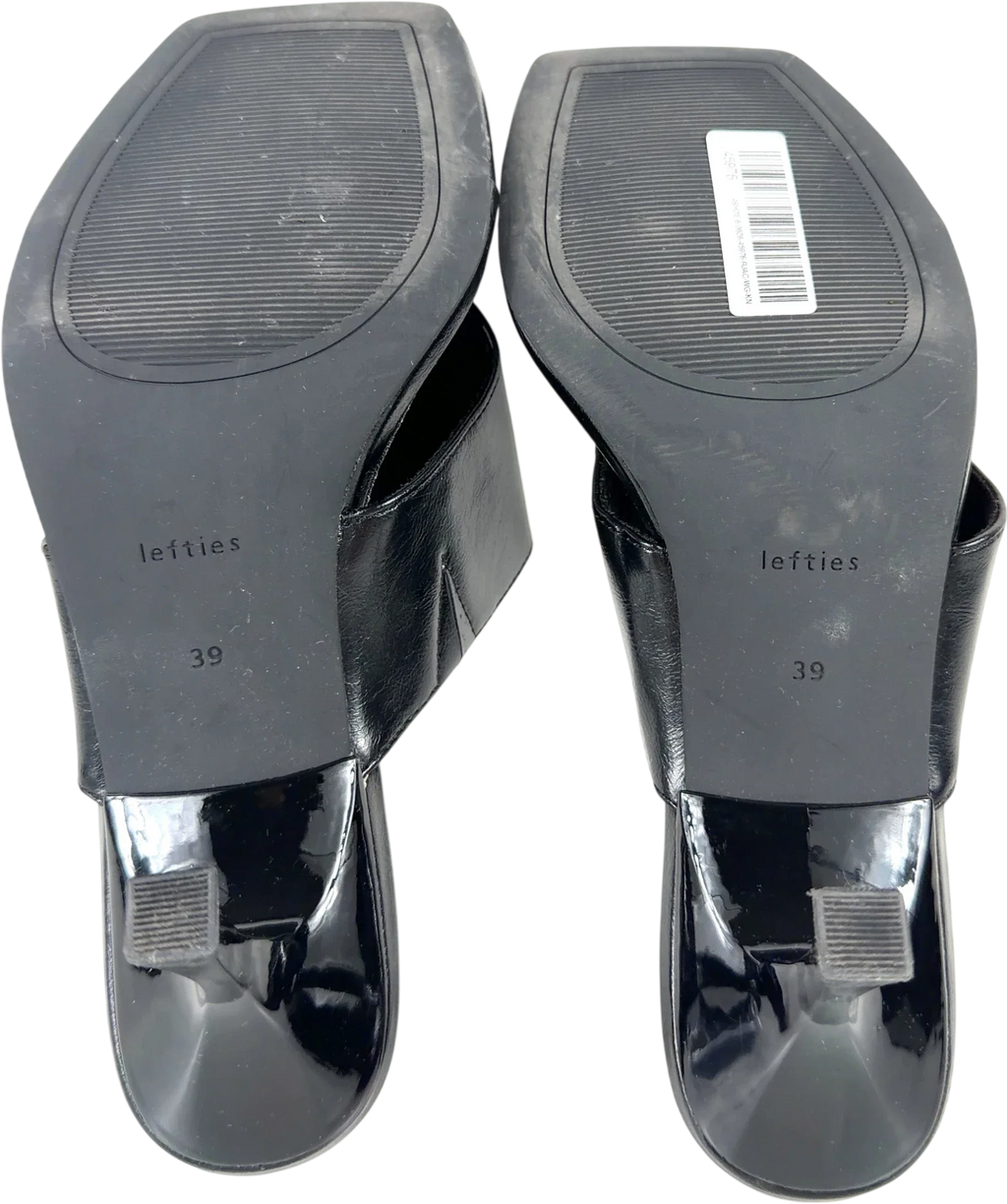 Lefties Black Square Toe Toe-post Heeled Mule Sandals UK 6 EU 39 — Sole