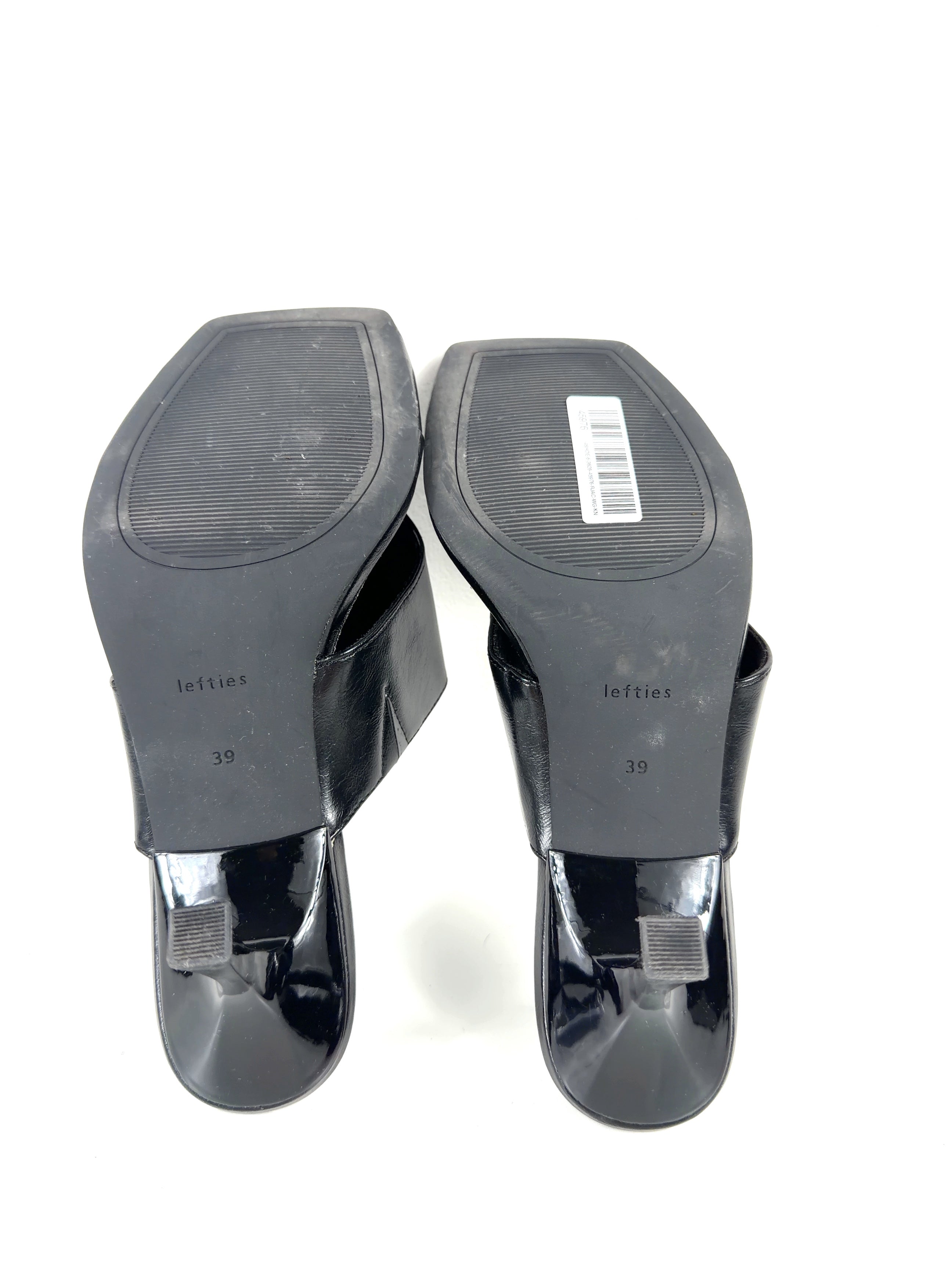 Lefties Black Black Square Toe Toe-Post Heeled Mule Sandals, size UK 6 EU 39 👠 — view 8