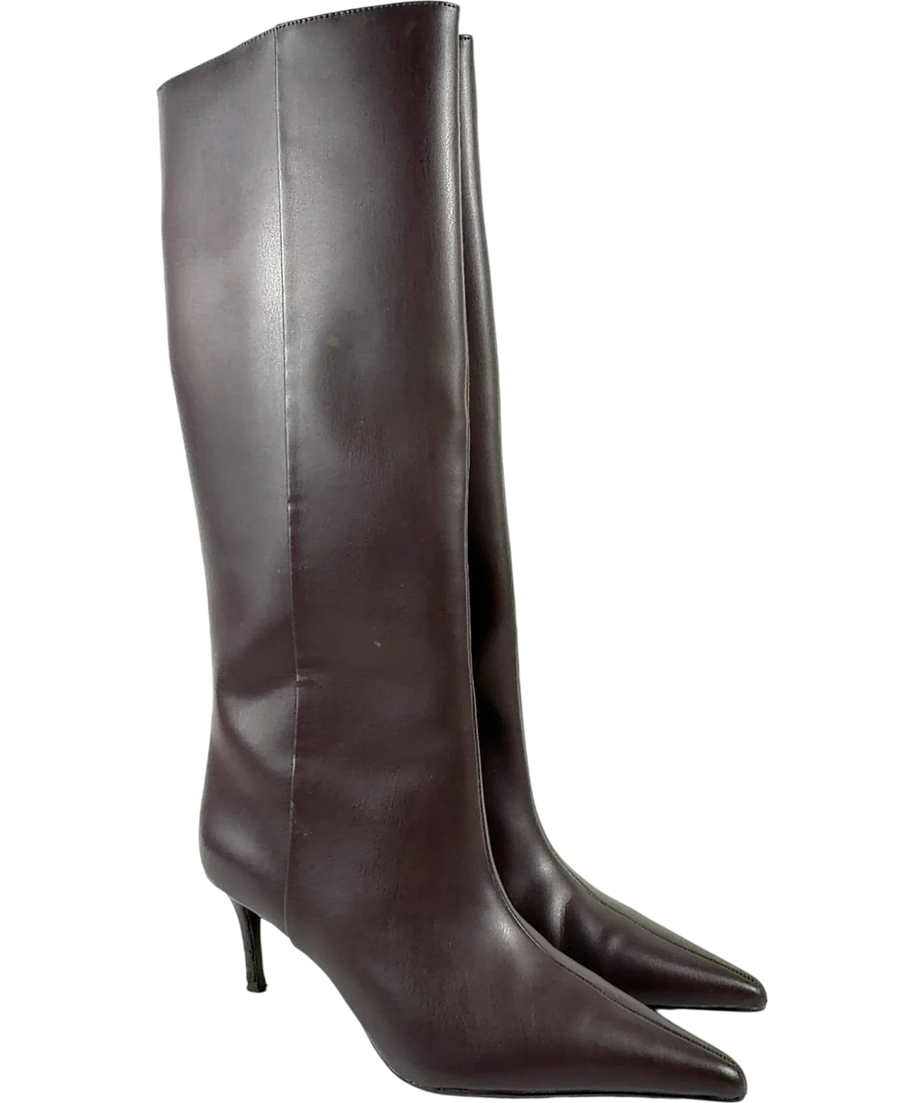 H&M Brown dark brown pointed knee-high boots, size UK 5 EU 38 👠 — front