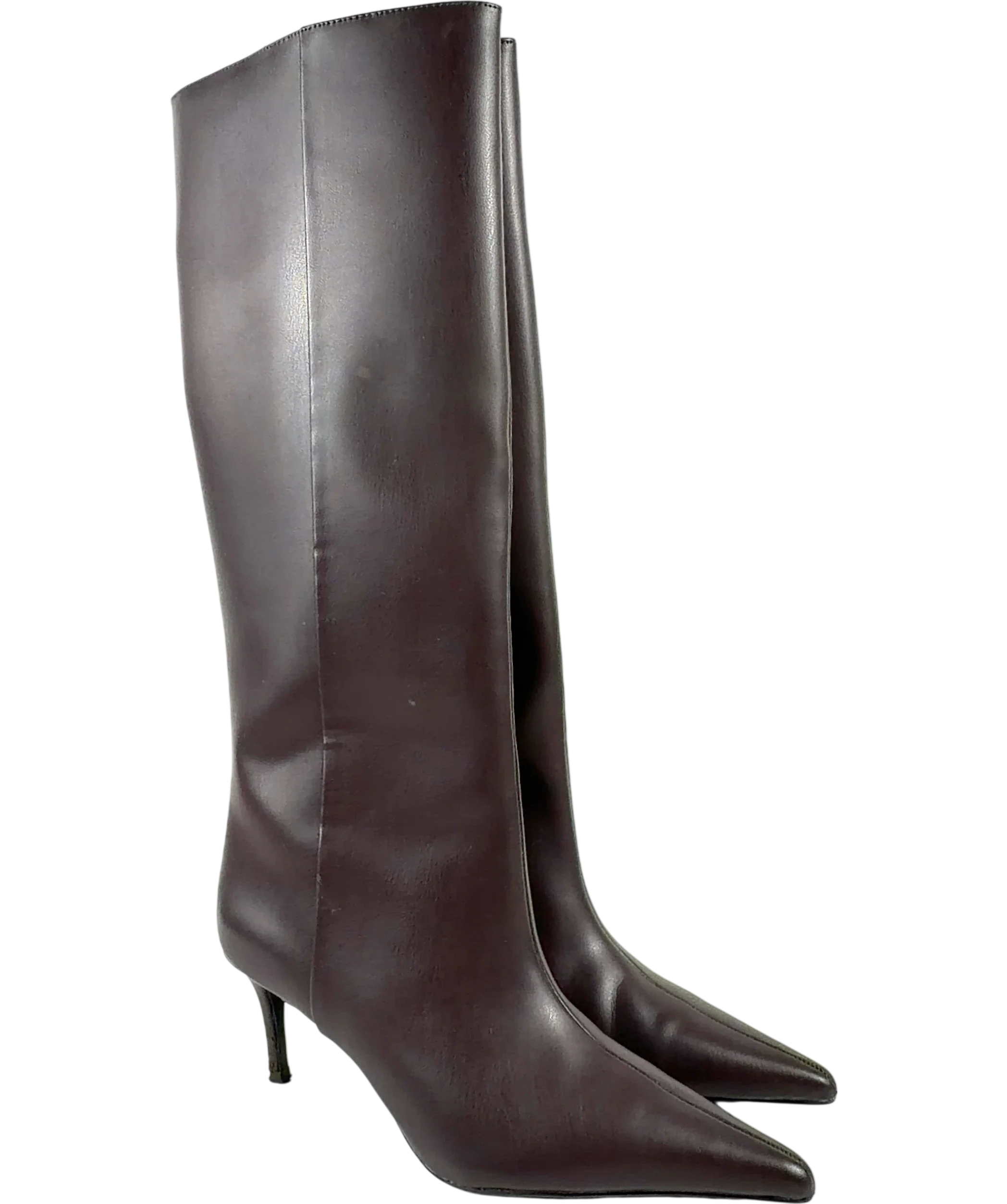 H&M Brown dark brown pointed knee-high boots, size UK 5 EU 38 👠 — front