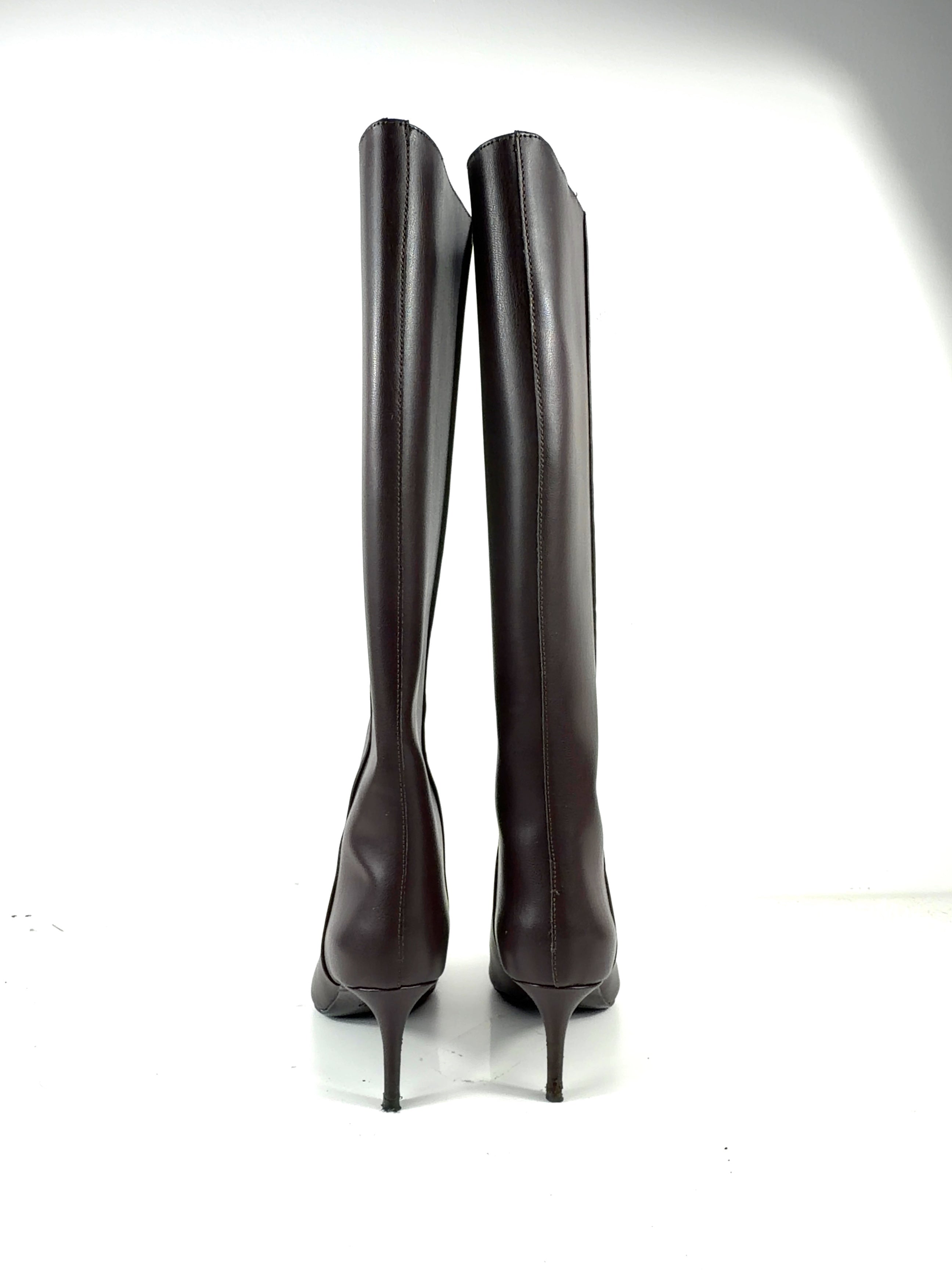H&M Brown dark brown pointed knee-high boots, size UK 5 EU 38 👠 — back