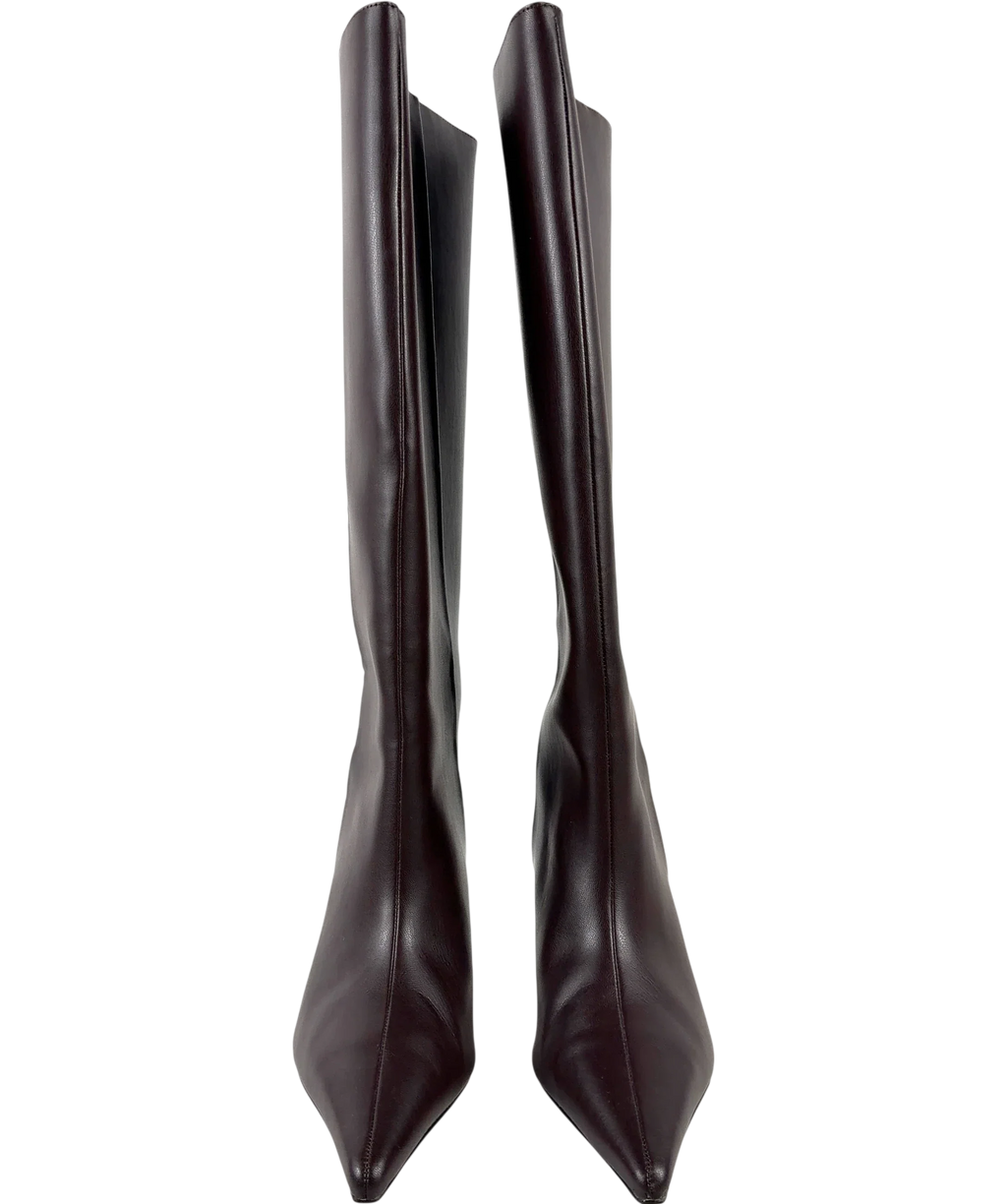 H&M Brown dark brown pointed knee-high boots, size UK 5 EU 38 👠 — detail