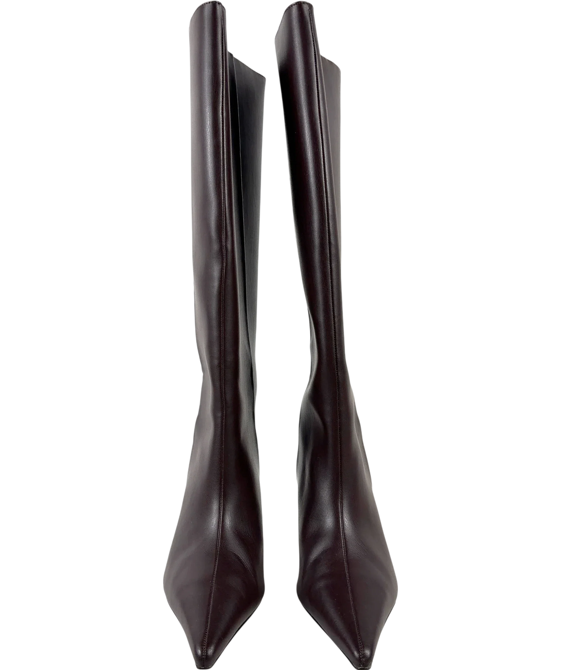 H&M Brown dark brown pointed knee-high boots, size UK 5 EU 38 👠 — detail