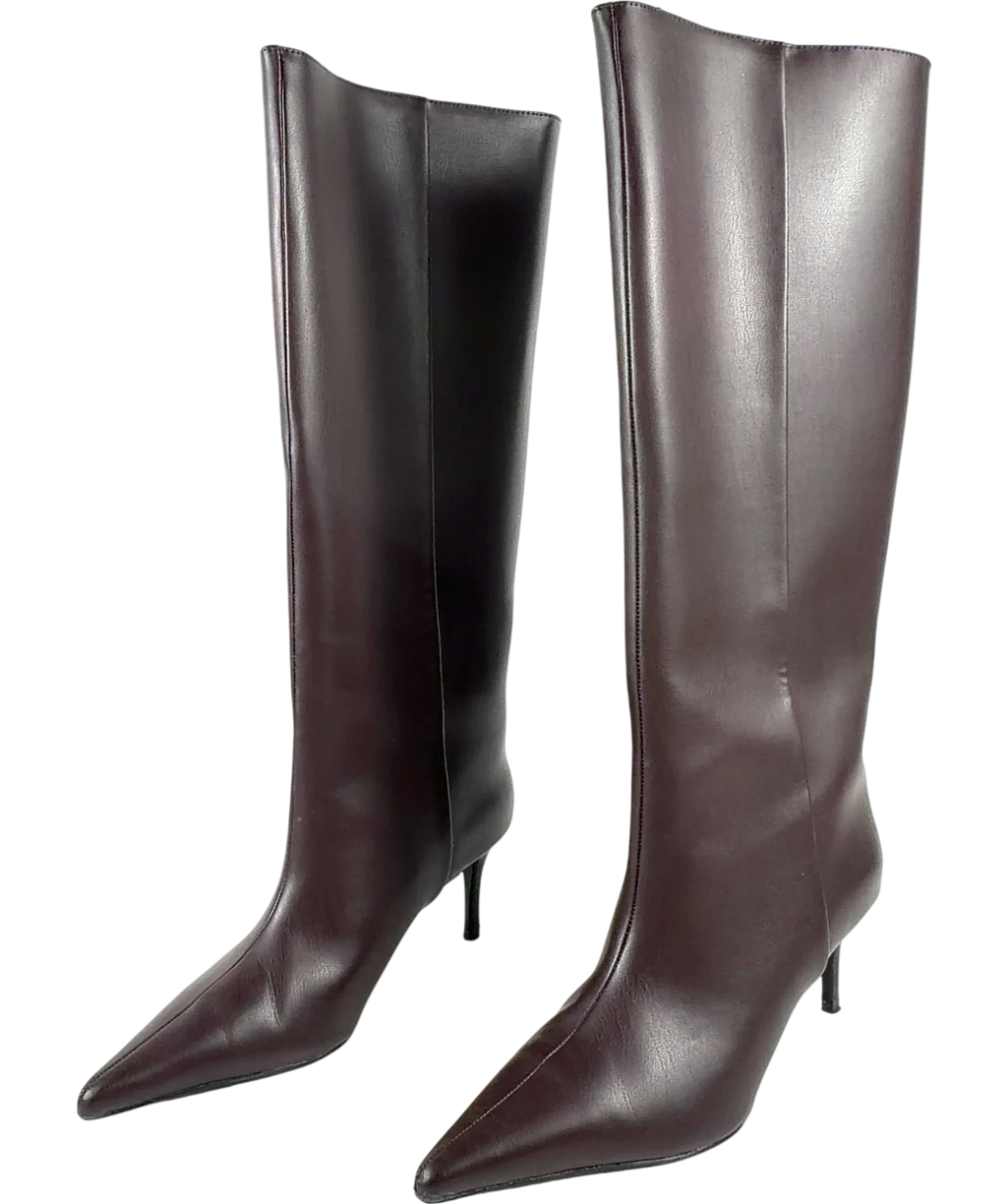 H&M Brown dark brown pointed knee-high boots, size UK 5 EU 38 👠 — label