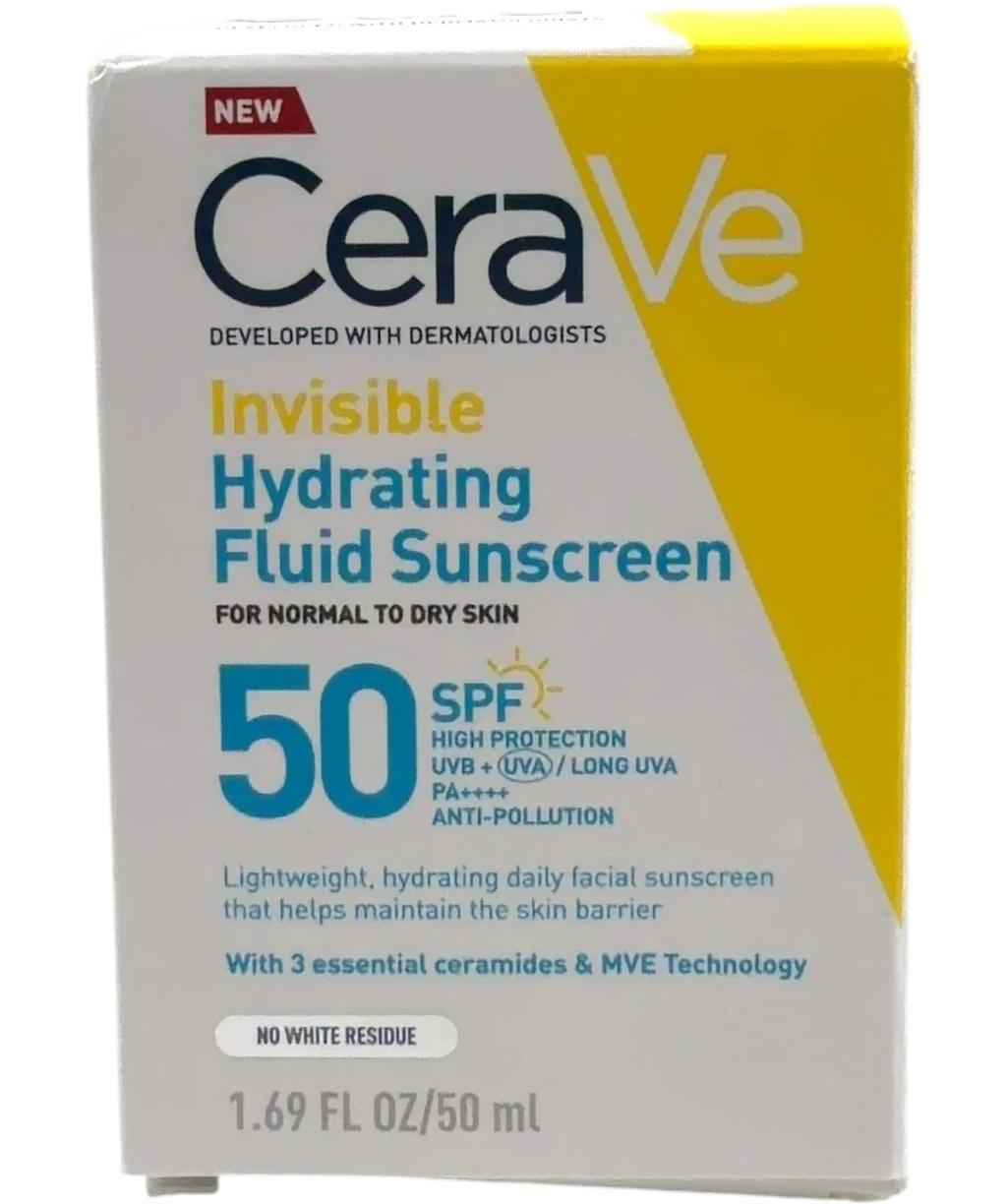 Cerave Invisible Hydrating Fluid Sunscreen SPF 50, size 50ml — front