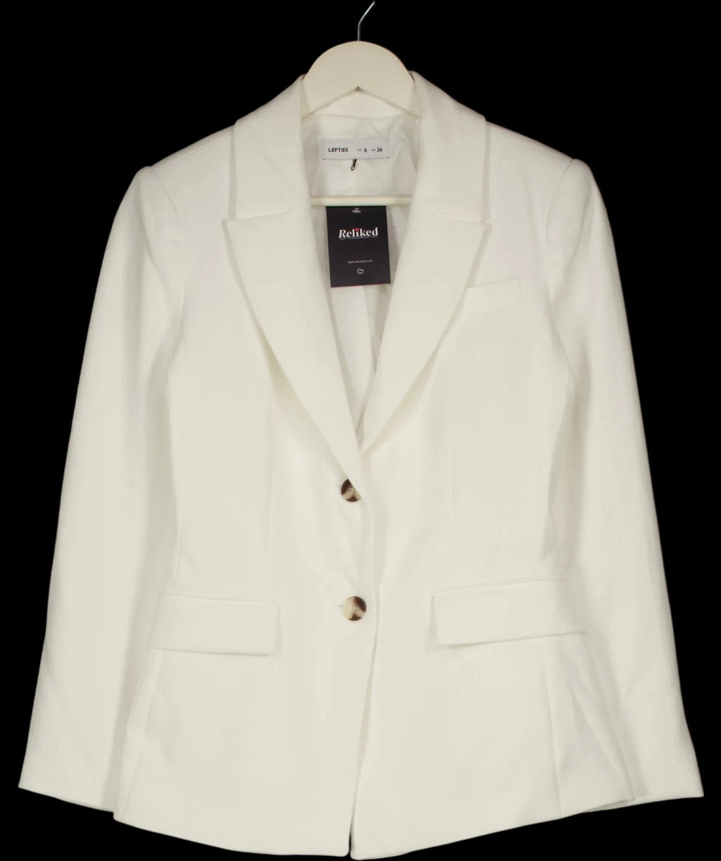 Lefties White White Tailored Flap Pocket Basic Blazer, size UK S — care label
