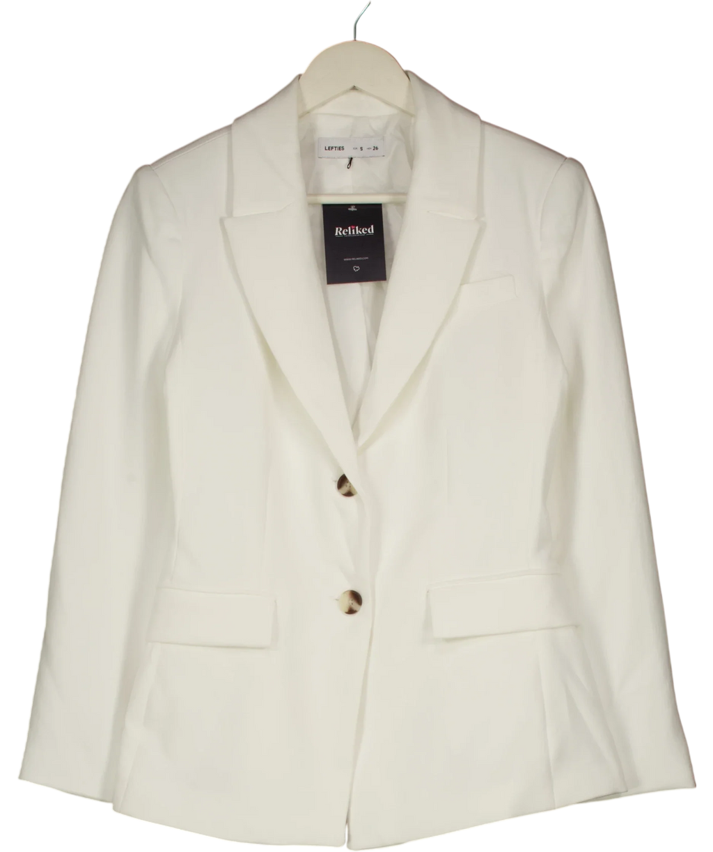 Lefties White White Tailored Flap Pocket Basic Blazer, size UK S — front