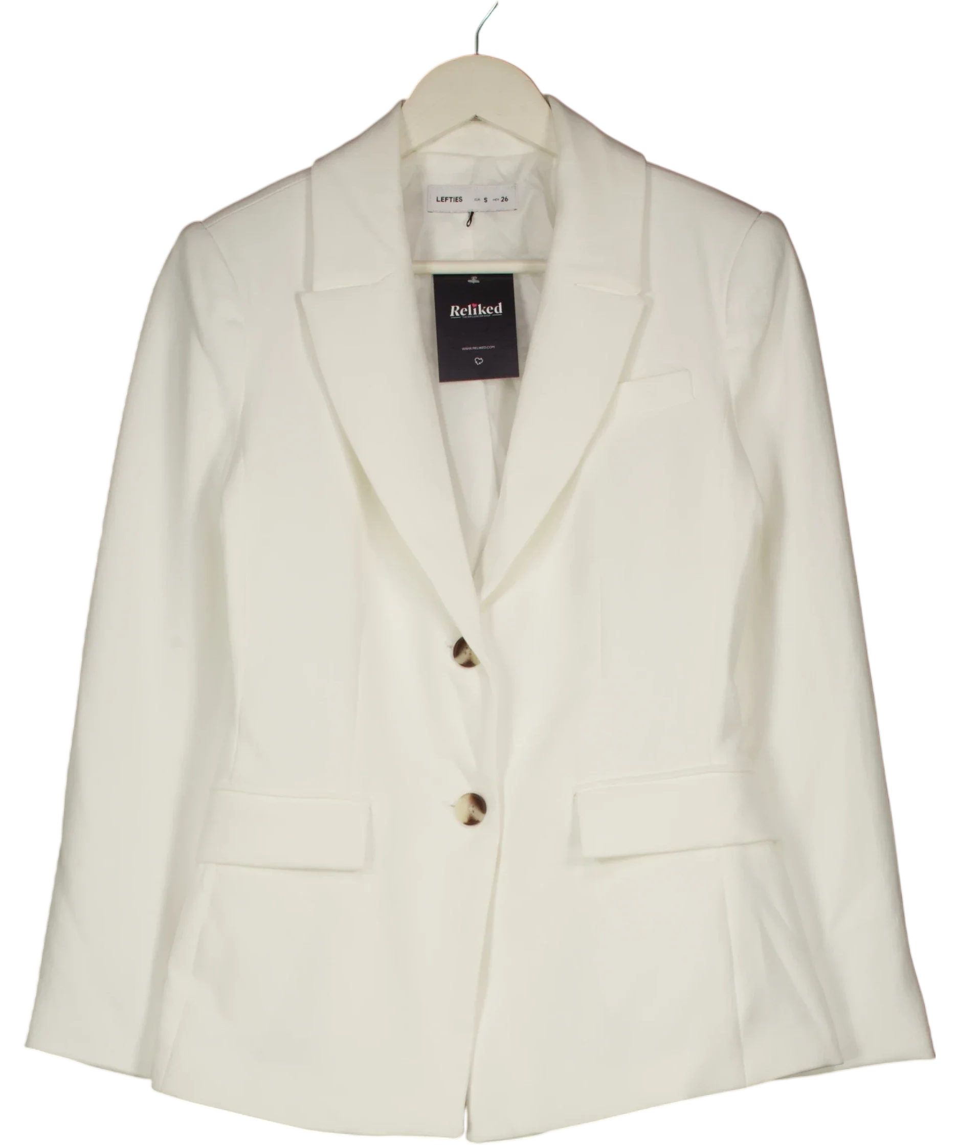 Lefties White White Tailored Flap Pocket Basic Blazer, size UK S — front