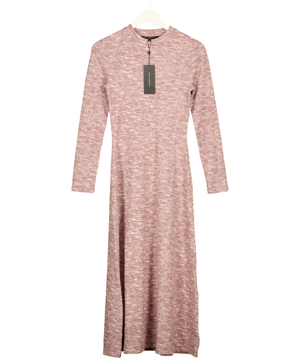 French Connection Red Deja Jersey Space Dye Ribbed Dress, size UK XS — front