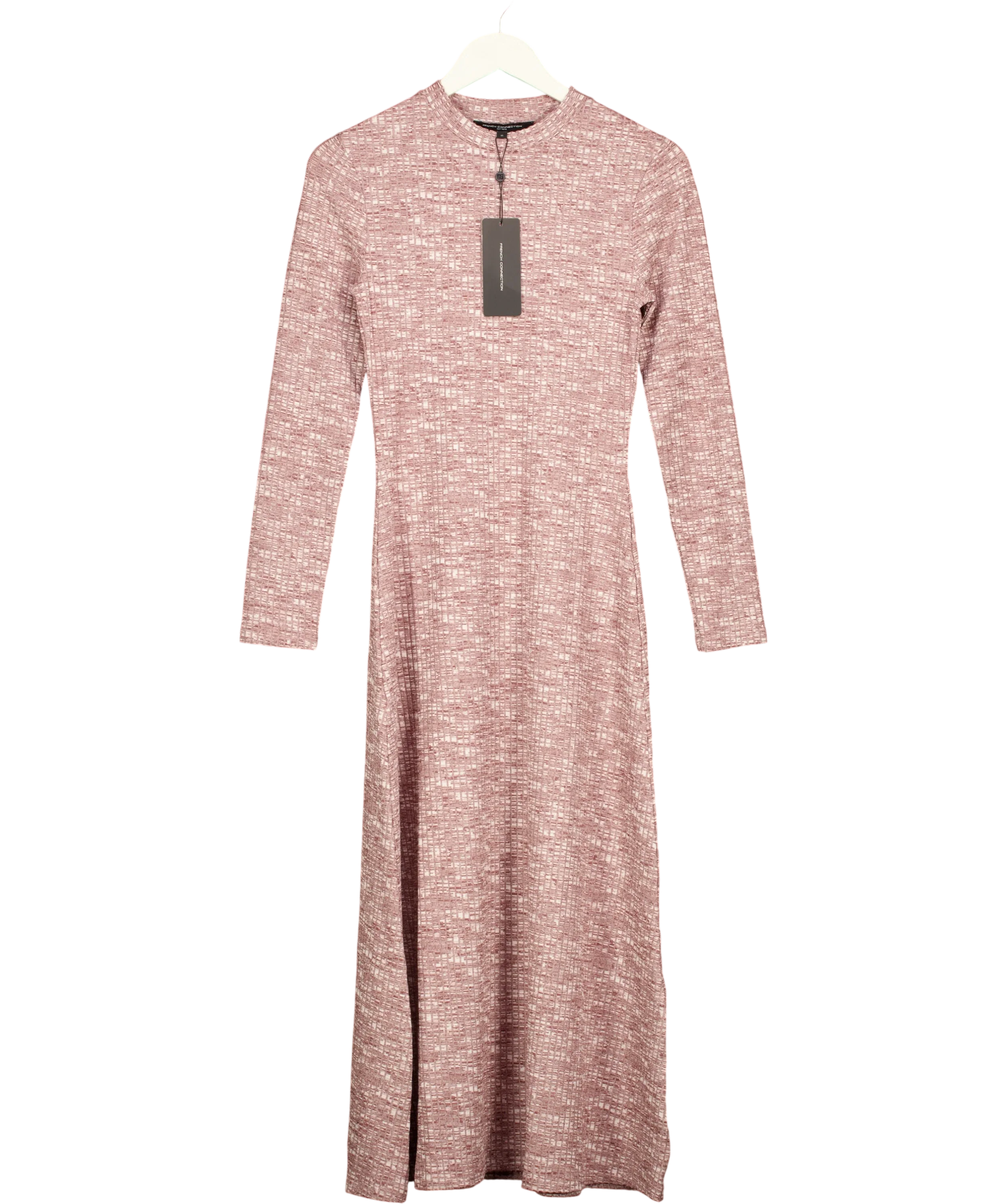 French Connection Red Deja Jersey Space Dye Ribbed Dress, size UK XS — front