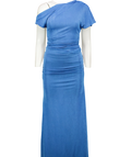 FOREVER NEW Blue Maia Asym One Shoulder Top & Arabella Flute Maxi Skirt, size UK 6 — front