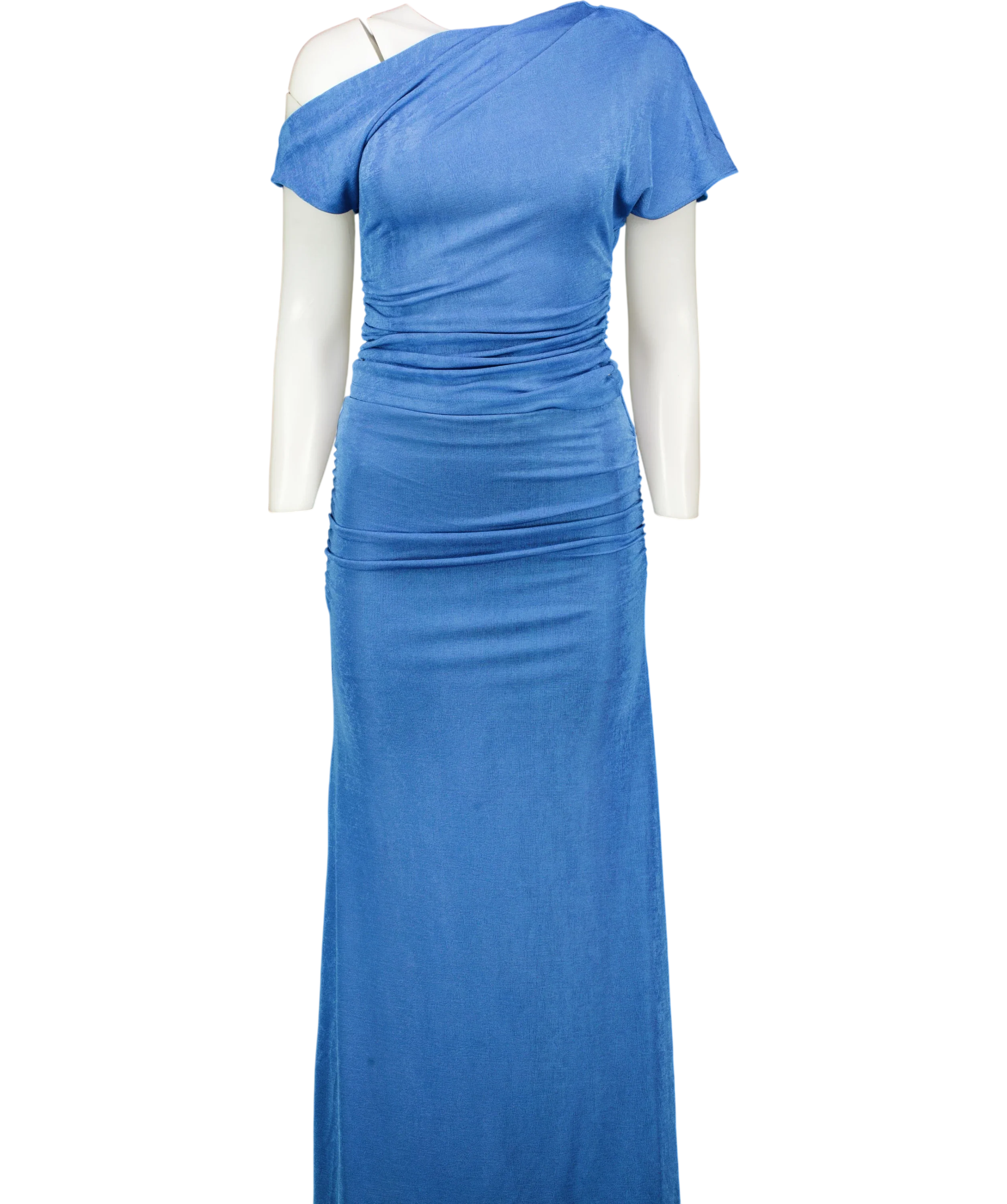 FOREVER NEW Blue Maia Asym One Shoulder Top & Arabella Flute Maxi Skirt, size UK 6 — front