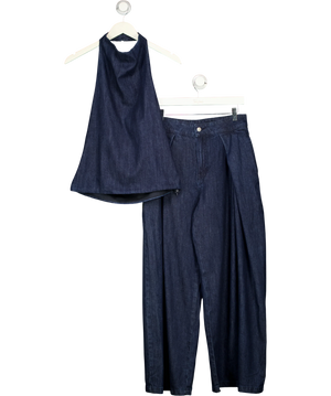 Lefties 2-piece Blue Halter Open Back top (UK S) &  Wide Leg Trouser Set UK W26