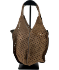 Lefties Brown Openwork Fauth Suede Shoulder Bag — front