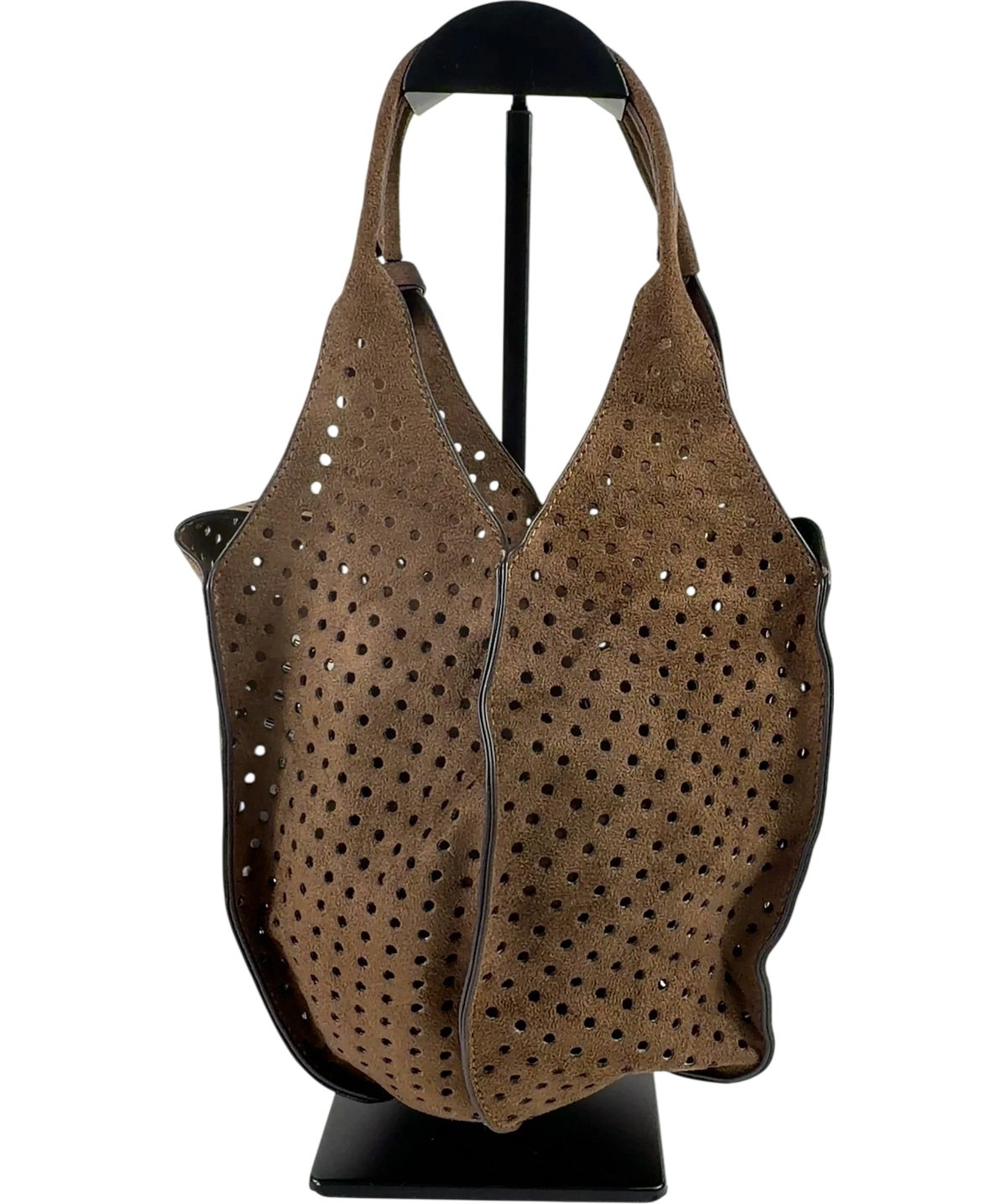 Lefties Brown Openwork Fauth Suede Shoulder Bag — front