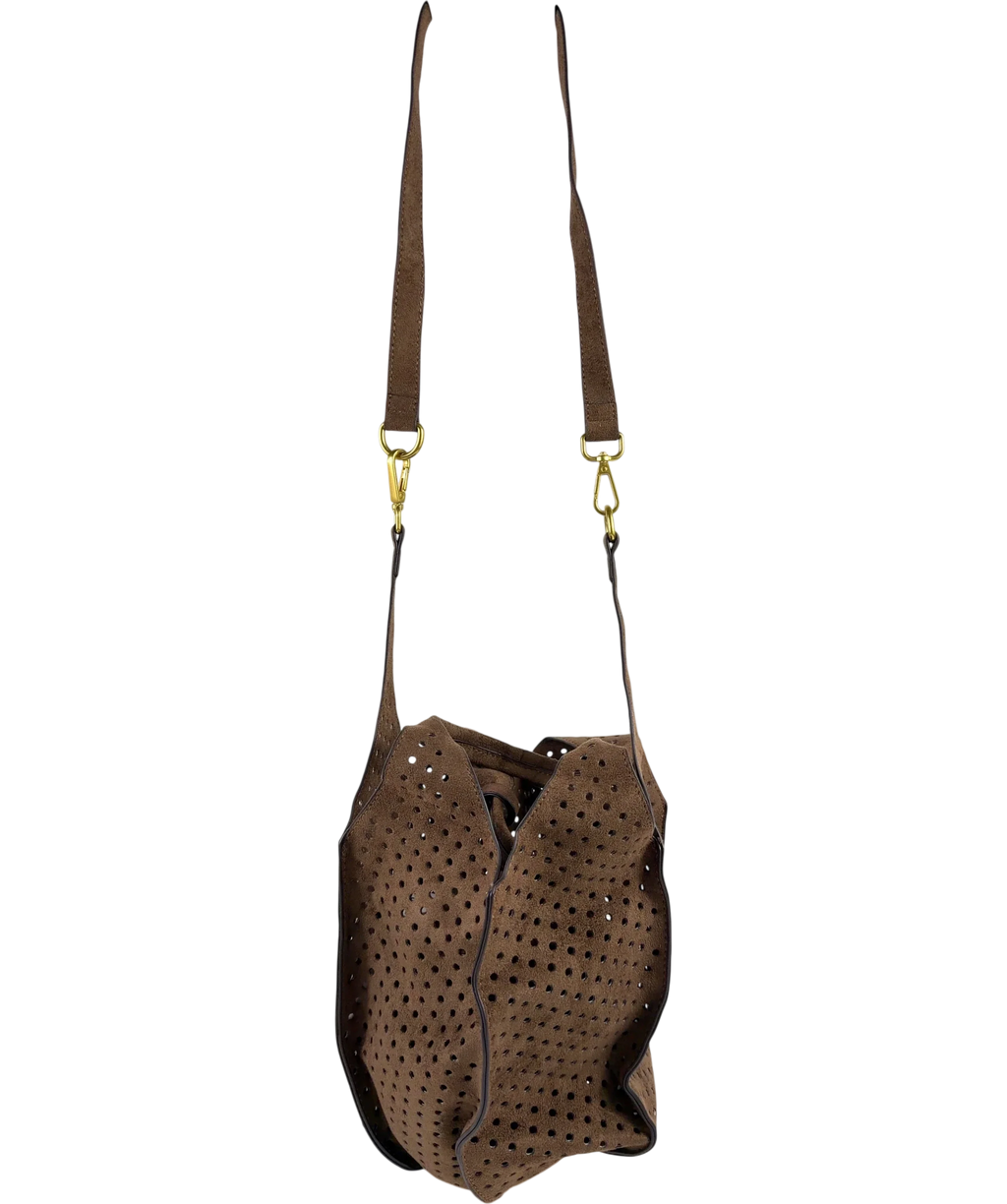 Lefties Brown Openwork Fauth Suede Shoulder Bag — back