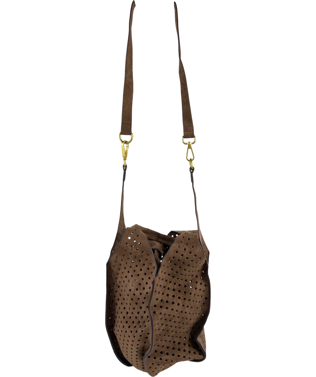Lefties Brown Openwork Fauth Suede Shoulder Bag — back