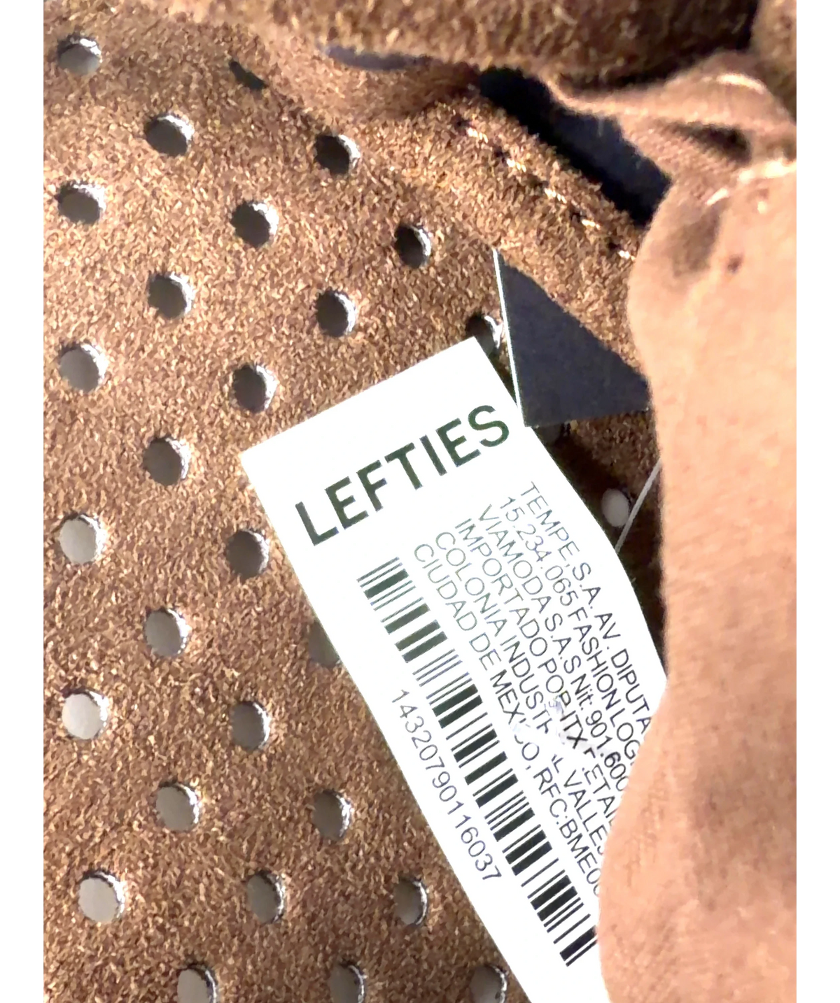 Lefties Brown Openwork Fauth Suede Shoulder Bag — label