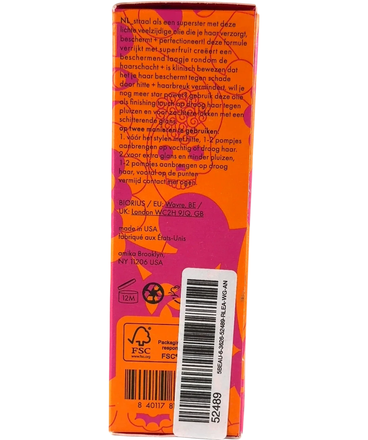 amika Superfruit Star Lightweight Hair Styling Oil, size 50ml — back
