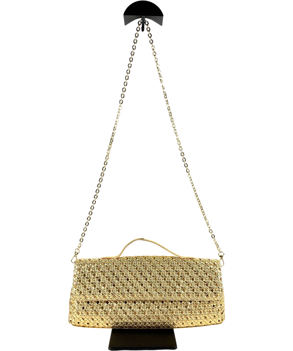 ZARA gold Braided Clutch Bag — front