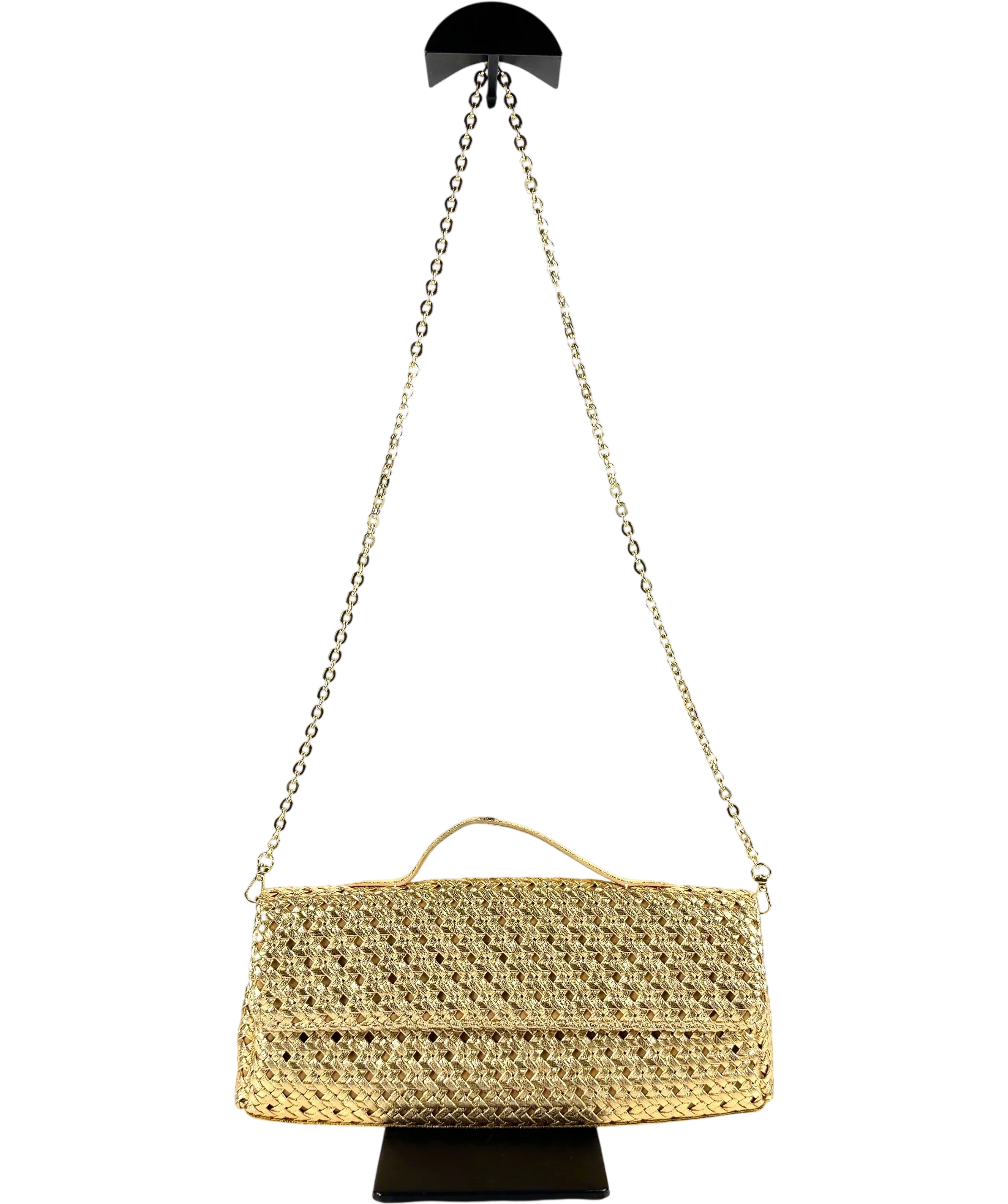 ZARA gold Braided Clutch Bag — front