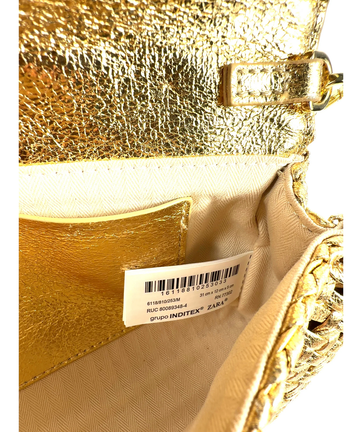 ZARA gold Braided Clutch Bag — label