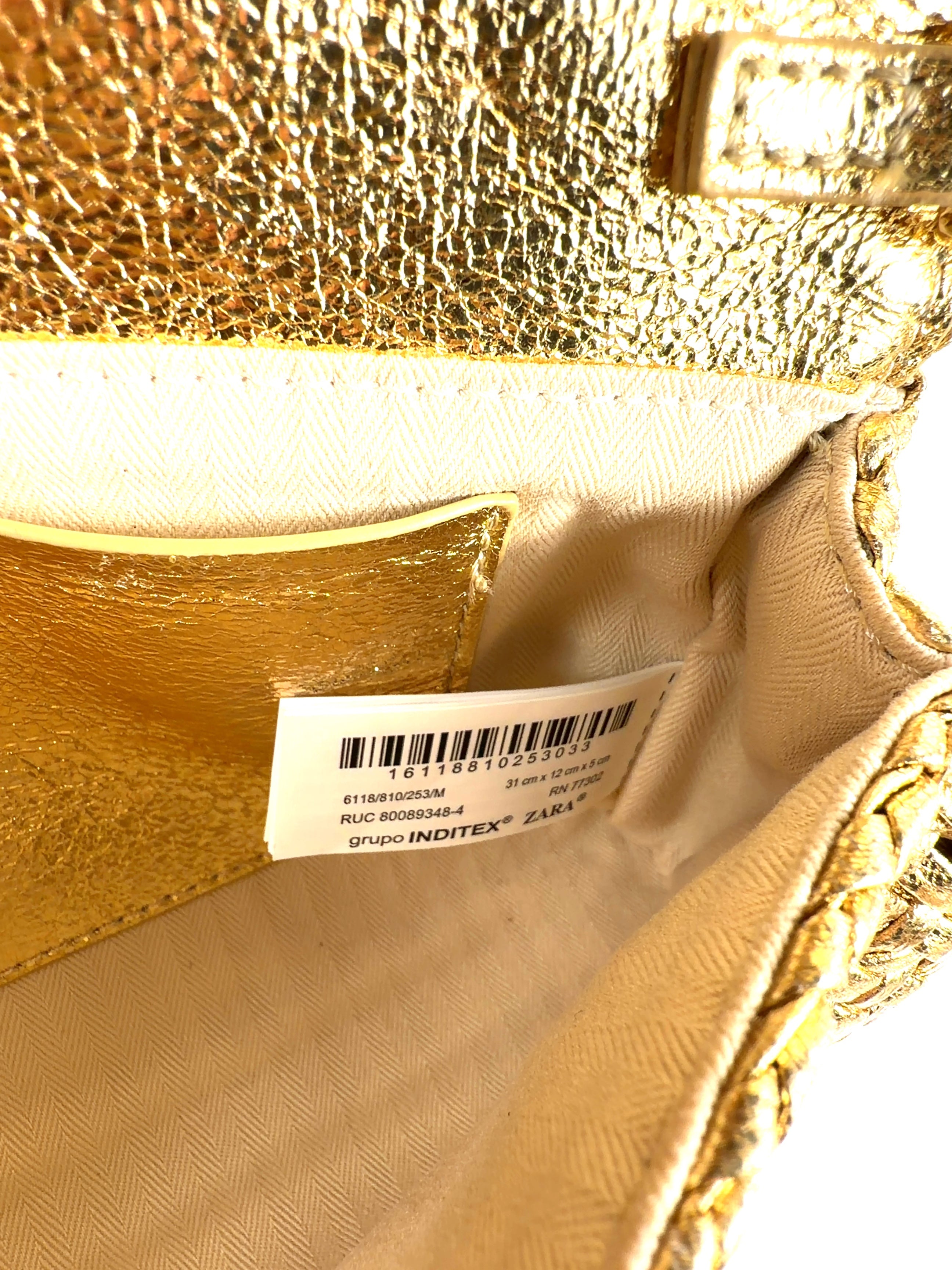 ZARA gold Braided Clutch Bag — care label