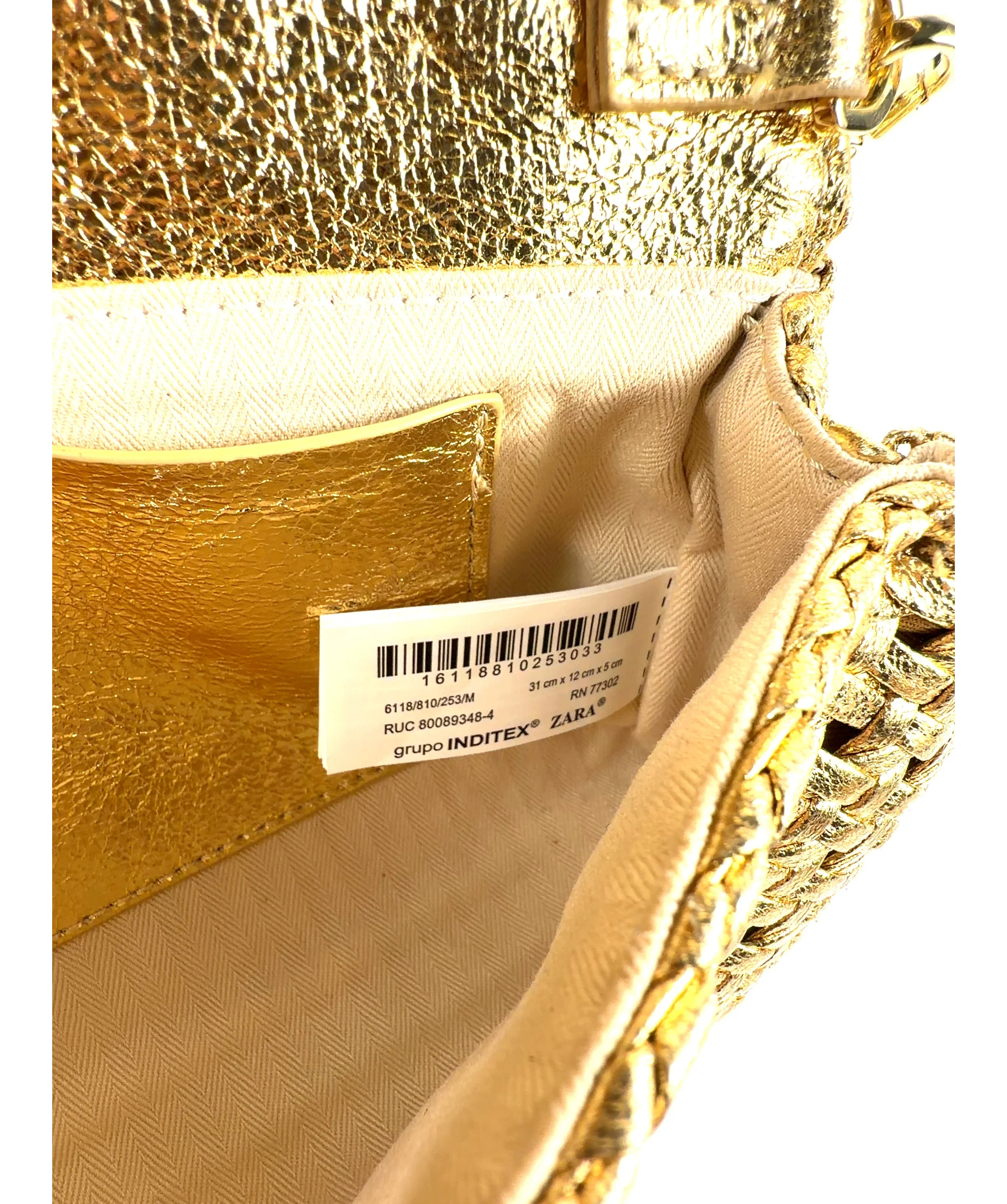 ZARA gold Braided Clutch Bag — fabric detail