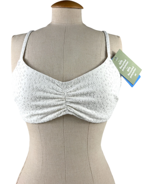 H&M White Textured Floral Bikini Top UK 14