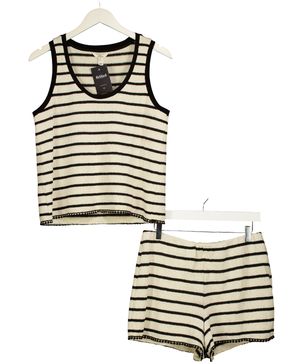 River Island Cream Black and Cream Striped Knit Tank Top and Shorts Co-ord Set, size UK M — front