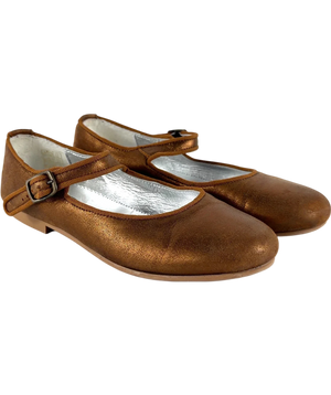 Papouelli Angelica Buckle Metallic Brown Flat UK 12.5