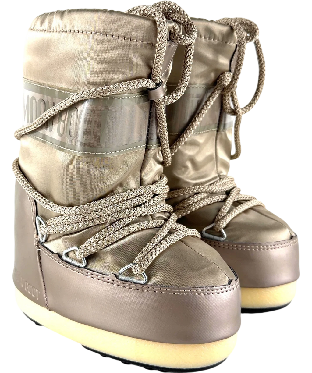 Moon Boot Metallic BRONZE  Wraparound Lacing Snow Boot, size UK 6 EU 23 👼 — front