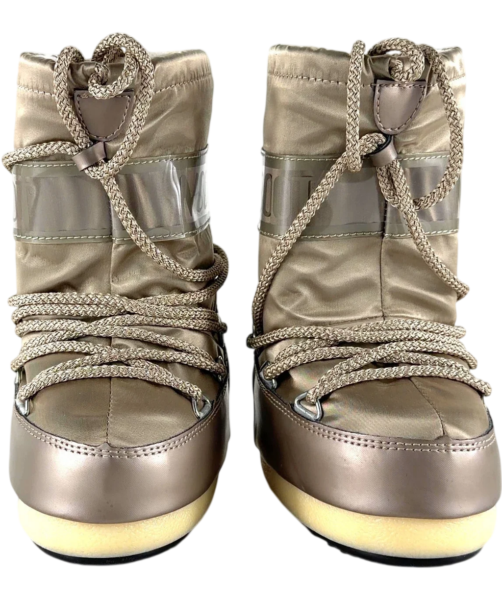 Moon Boot Metallic Bronze Wraparound Lacing Snow Boot UK 6 EU 23 — Front (both, face on)