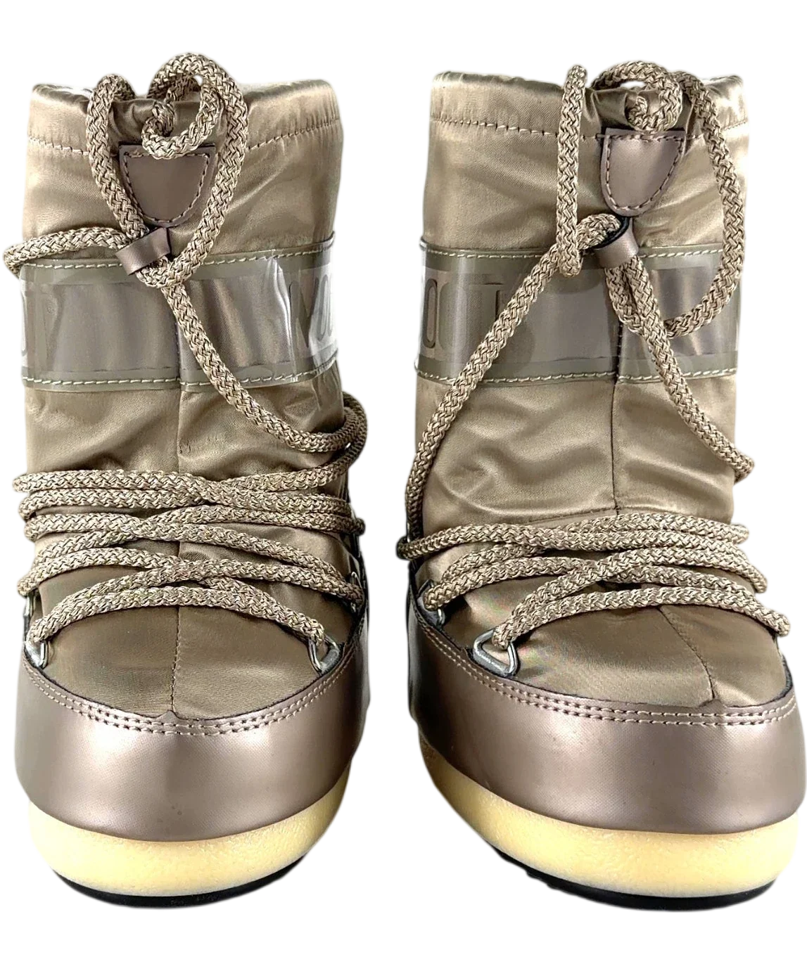 Moon Boot Metallic Bronze Wraparound Lacing Snow Boot UK 6 EU 23 — Front (both, face on)
