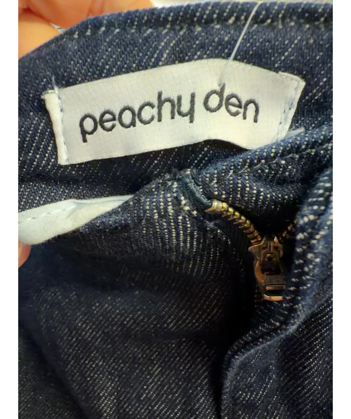PEACHY DEN Blue Stevie Low Rise Jeans, size UK S — detail