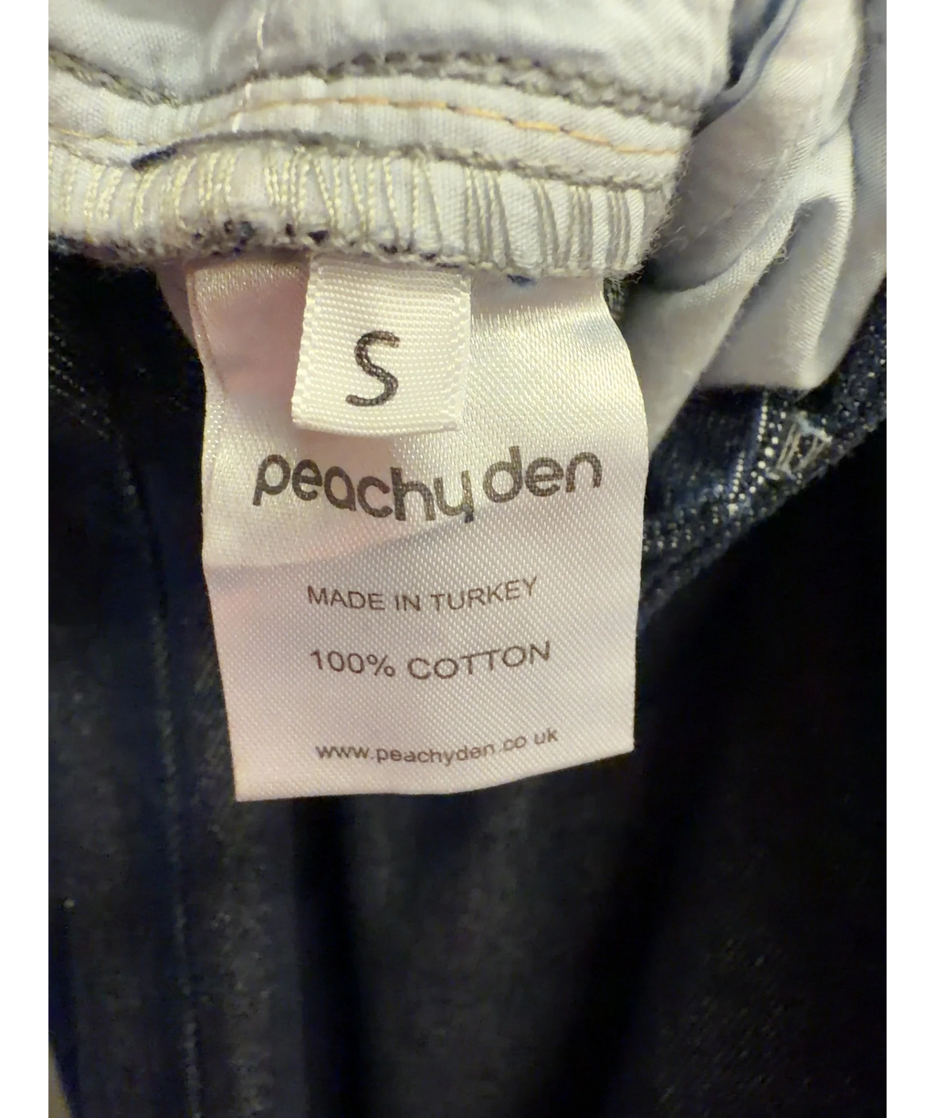 PEACHY DEN Blue Stevie Low Rise Jeans, size UK S — care label