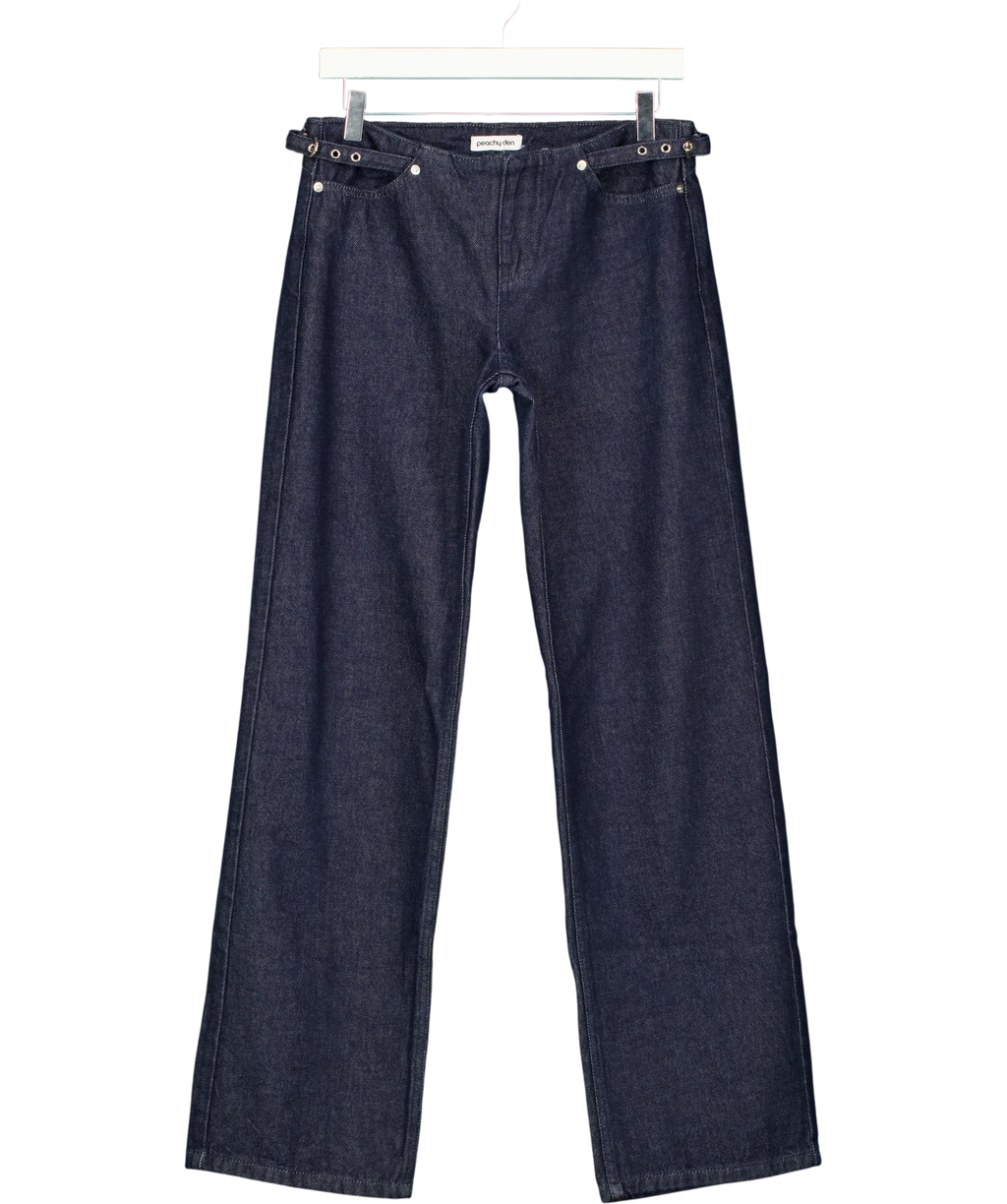 PEACHY DEN Blue Stevie Low Rise Jeans, size UK S — front