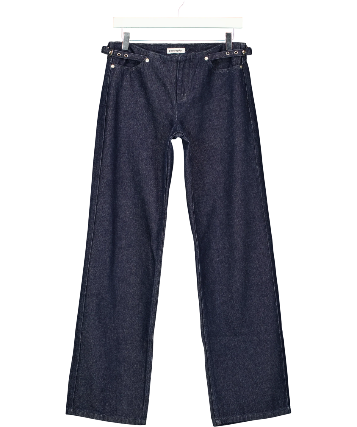 PEACHY DEN Blue Stevie Low Rise Jeans, size UK S — front