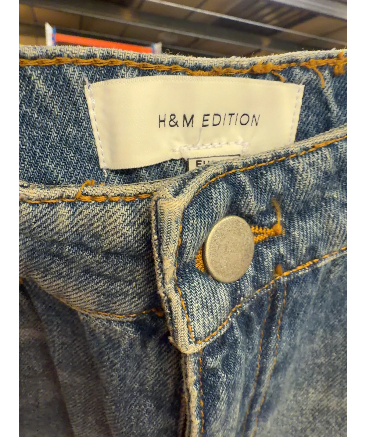 H&M Blue wrap-detail denim Bermuda shorts, size UK 10 — detail