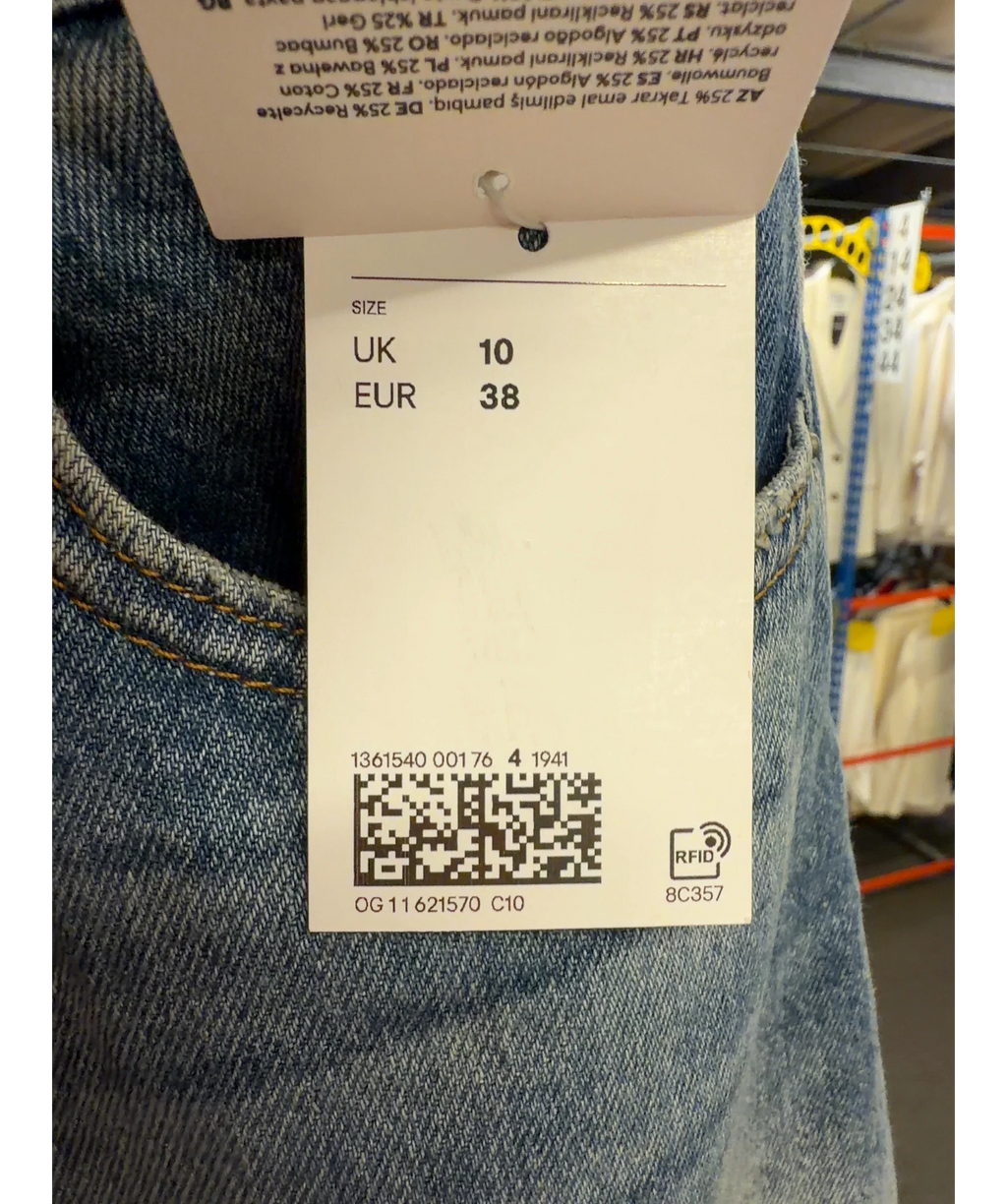 H&M Blue wrap-detail denim Bermuda shorts, size UK 10 — care label