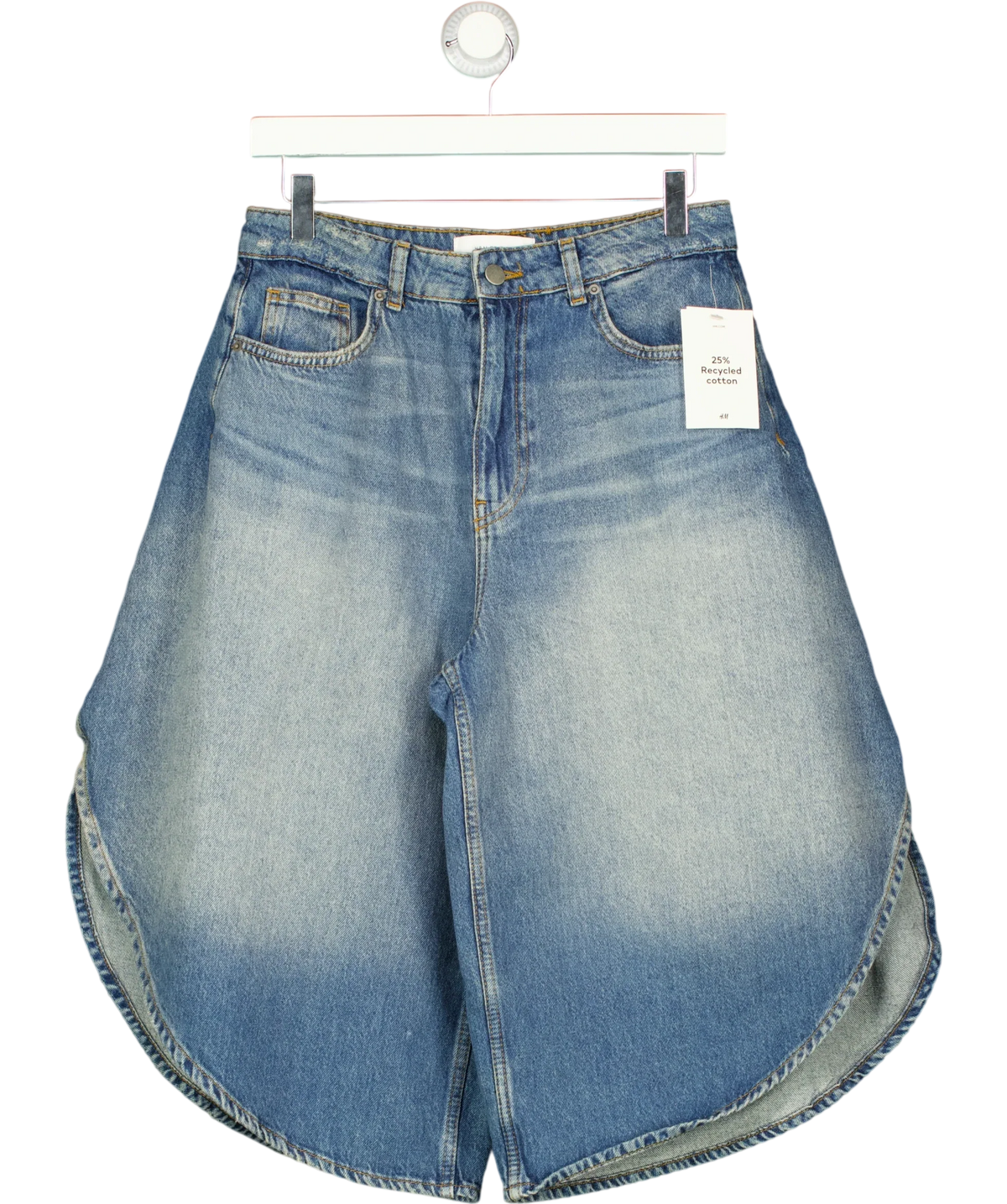H&M Blue wrap-detail denim Bermuda shorts, size UK 10 — front