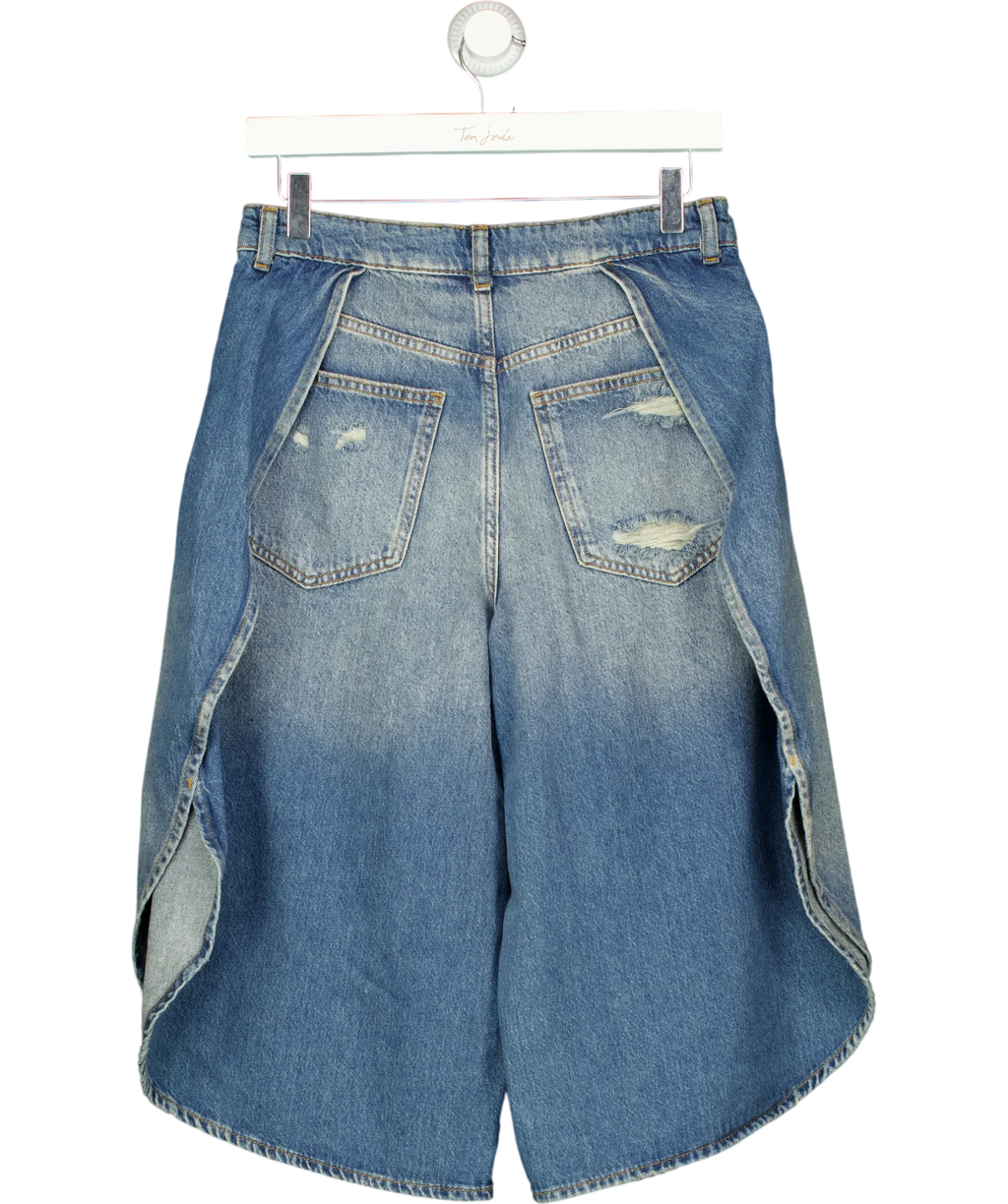 H&M Blue wrap-detail denim Bermuda shorts, size UK 10 — back