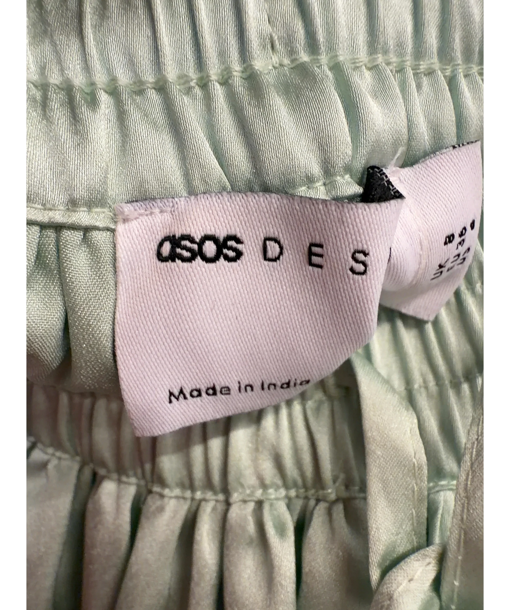 ASOS Green lace trim volume satin shorts, size UK 8 — detail