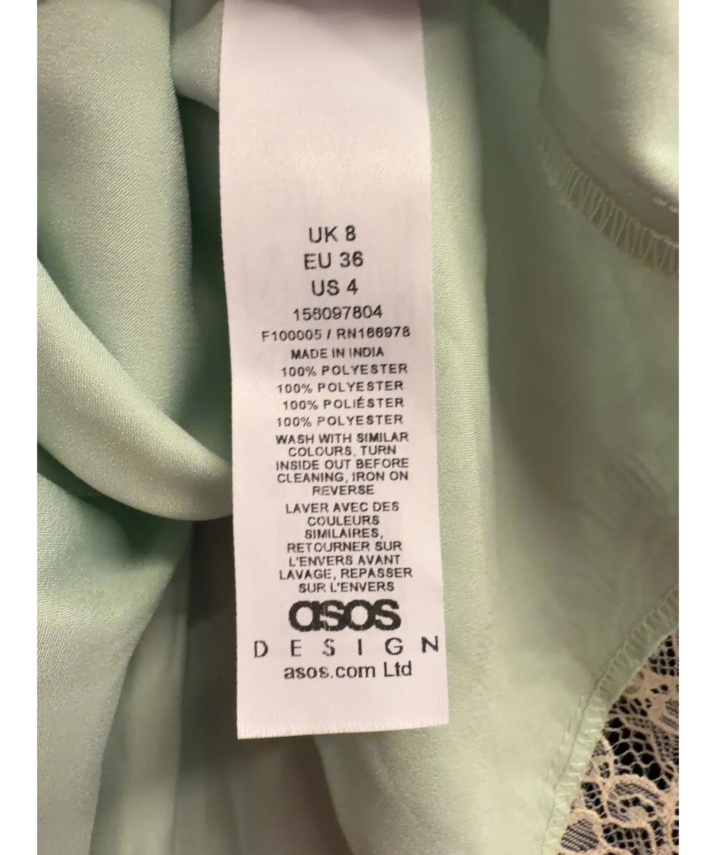 ASOS Green lace trim volume satin shorts, size UK 8 — label