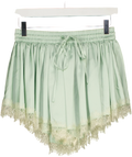 ASOS Green lace trim volume satin shorts, size UK 8 — front