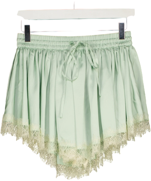 ASOS Lace Trim Volume Satin Shorts Green UK 8