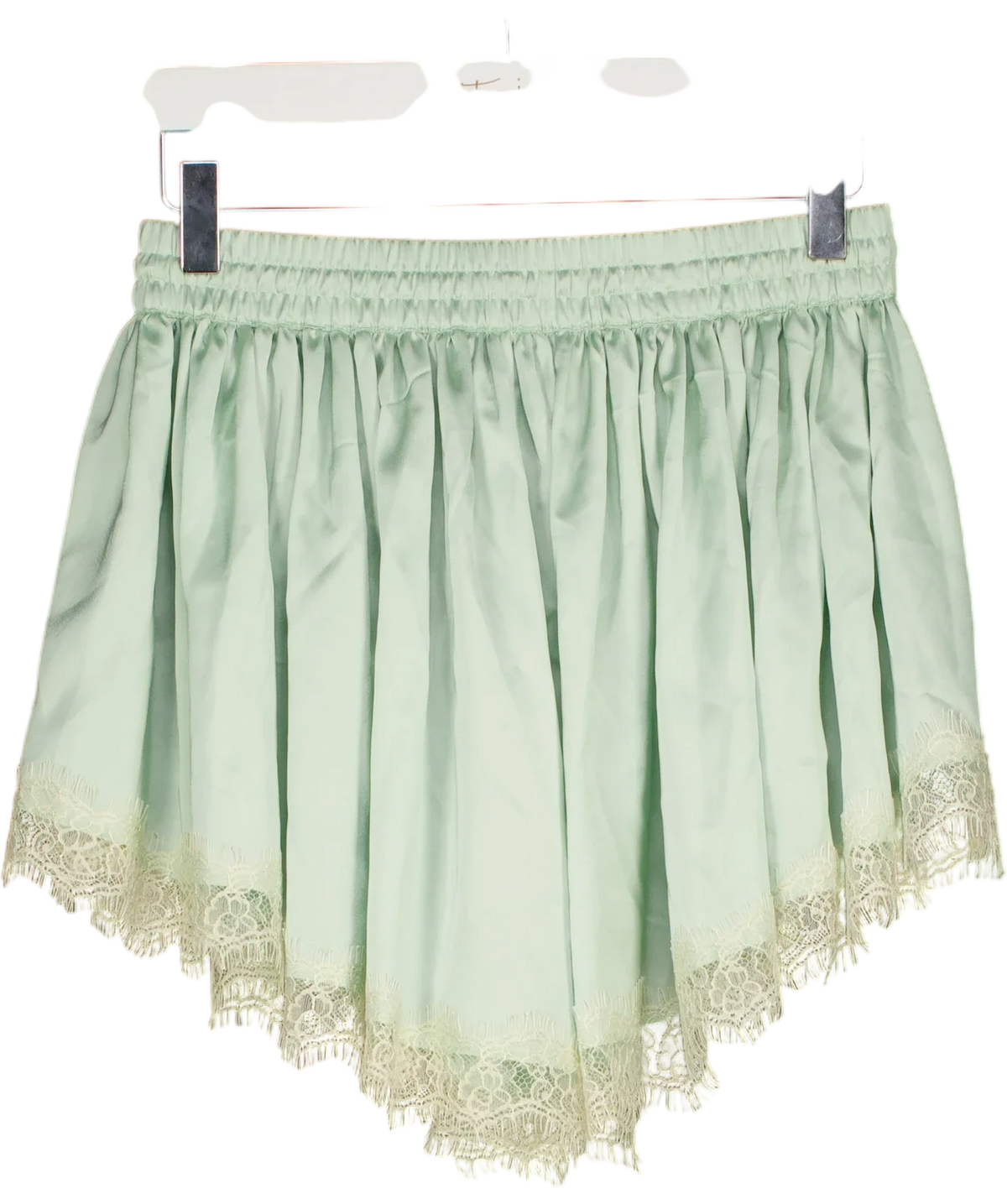 ASOS Green lace trim volume satin shorts, size UK 8 — back